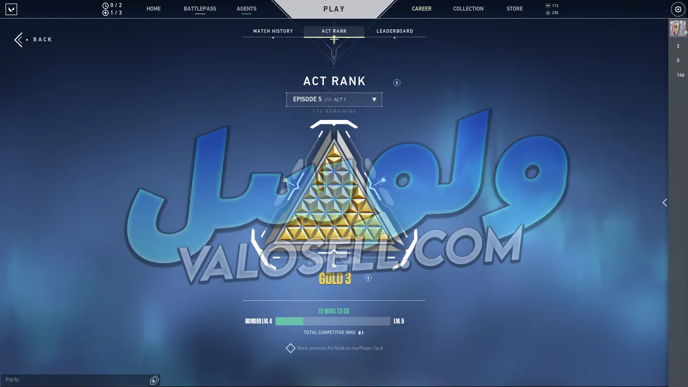 اکانت ولورانت رنک Gold 3 کد 2584 - Image 2