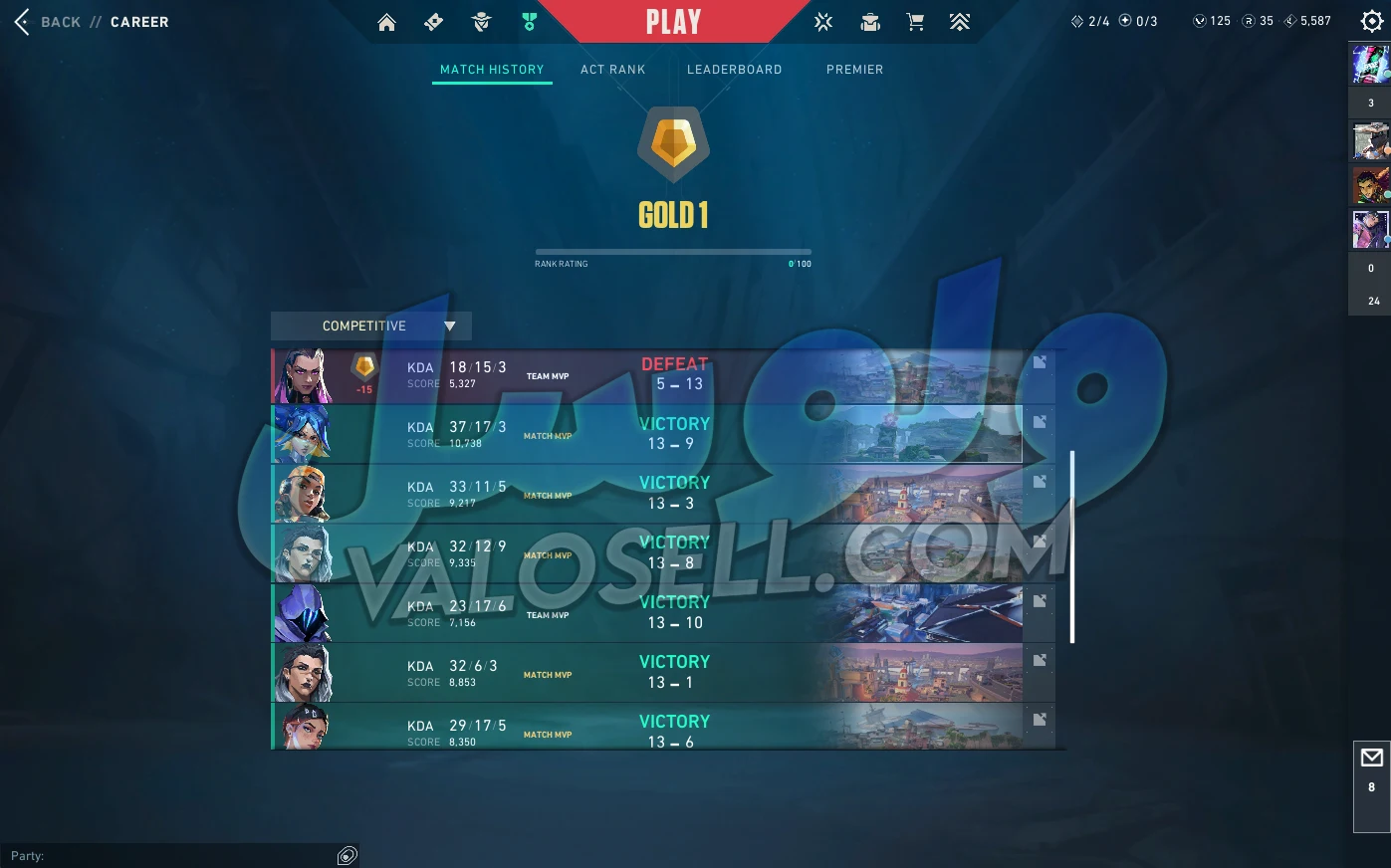 اکانت ولورانت رنک Gold 1 کد 4406 - Image 2